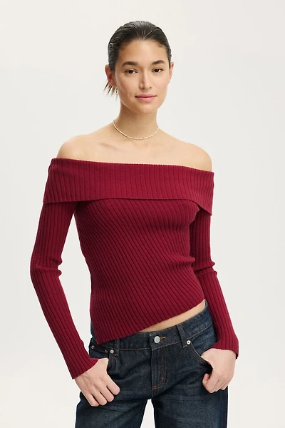 Asym Rib Off Shoulder Knit