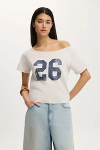 The Sporty Off Shoulder Graphic Tee