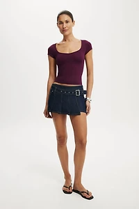 Pleated Micro Wrap Skirt