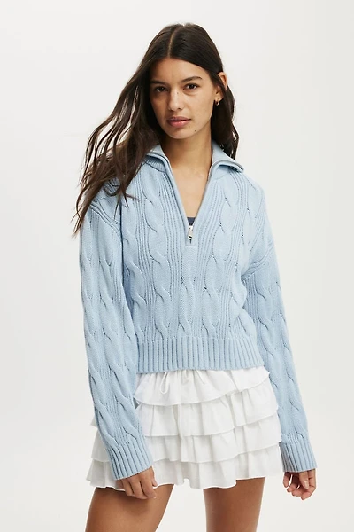 Cotton Cable Half Zip Pullover
