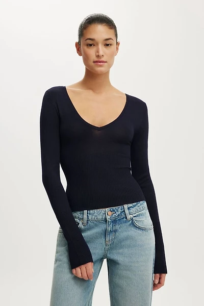 Close Knit V-Neck Top