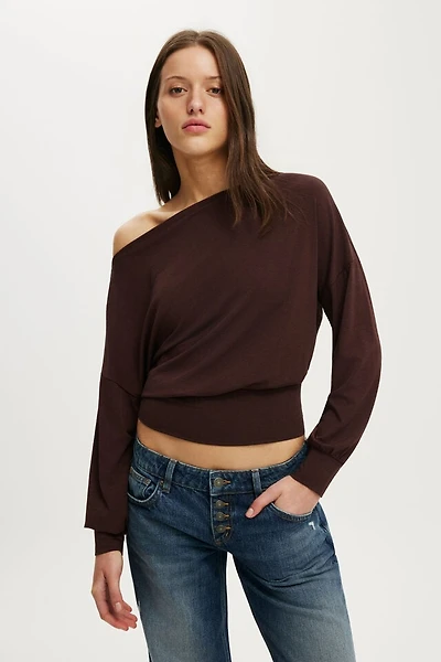 Sage Off Shoulder Long Sleeve