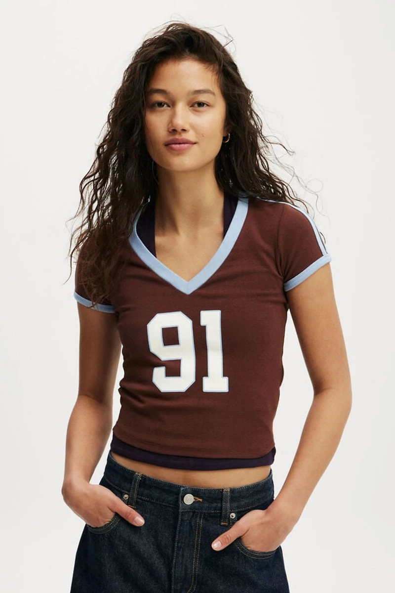 V Neck Retro Baby Graphic Tee