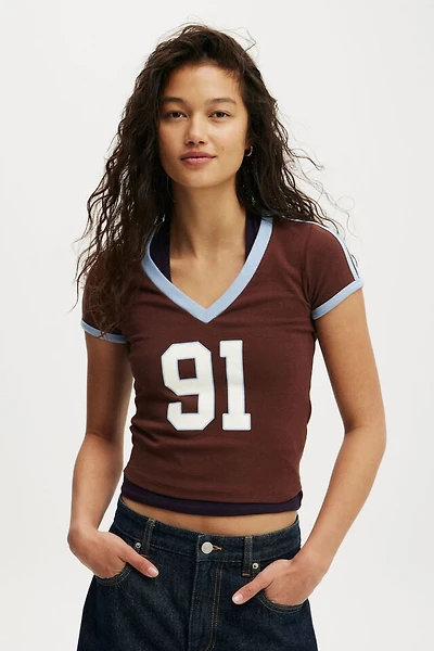V Neck Retro Baby Graphic Tee