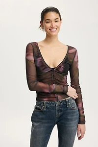 Alix Mesh Button Through Long Sleeve