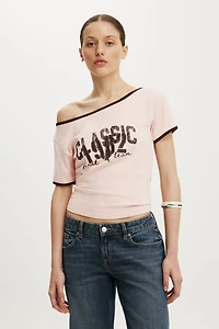 The Fitted Off Shoulder Graphic Tee