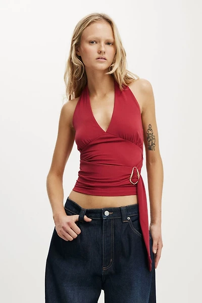 Buckle Belt Tie Halter Top