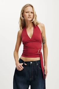 Buckle Belt Tie Halter Top
