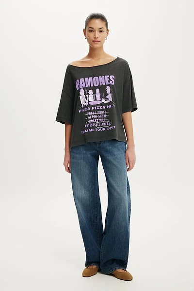 Ramones Off the Shoulder Boxy Music Graphic Tee