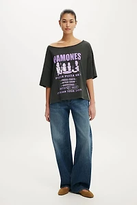 Ramones Off the Shoulder Boxy Music Graphic Tee