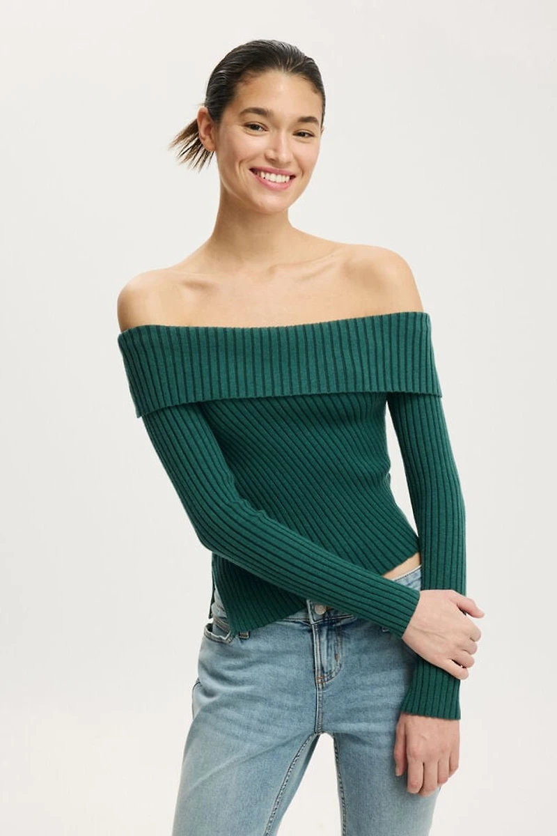 Asym Rib Off Shoulder Knit