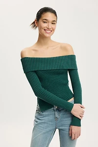 Asym Rib Off Shoulder Knit
