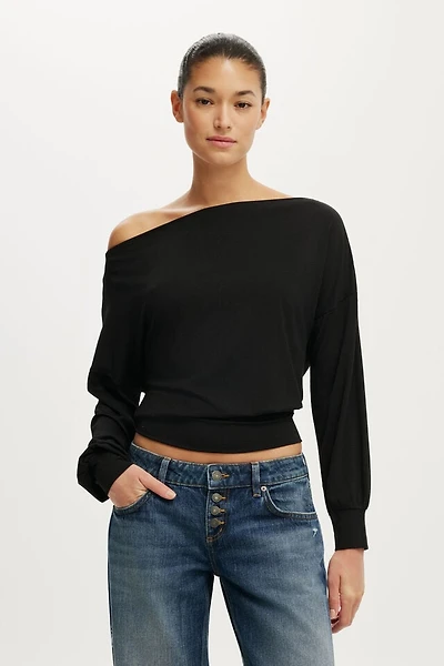 Sage Off Shoulder Long Sleeve