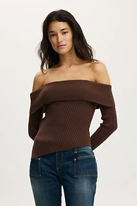 Asym Rib Off Shoulder Knit
