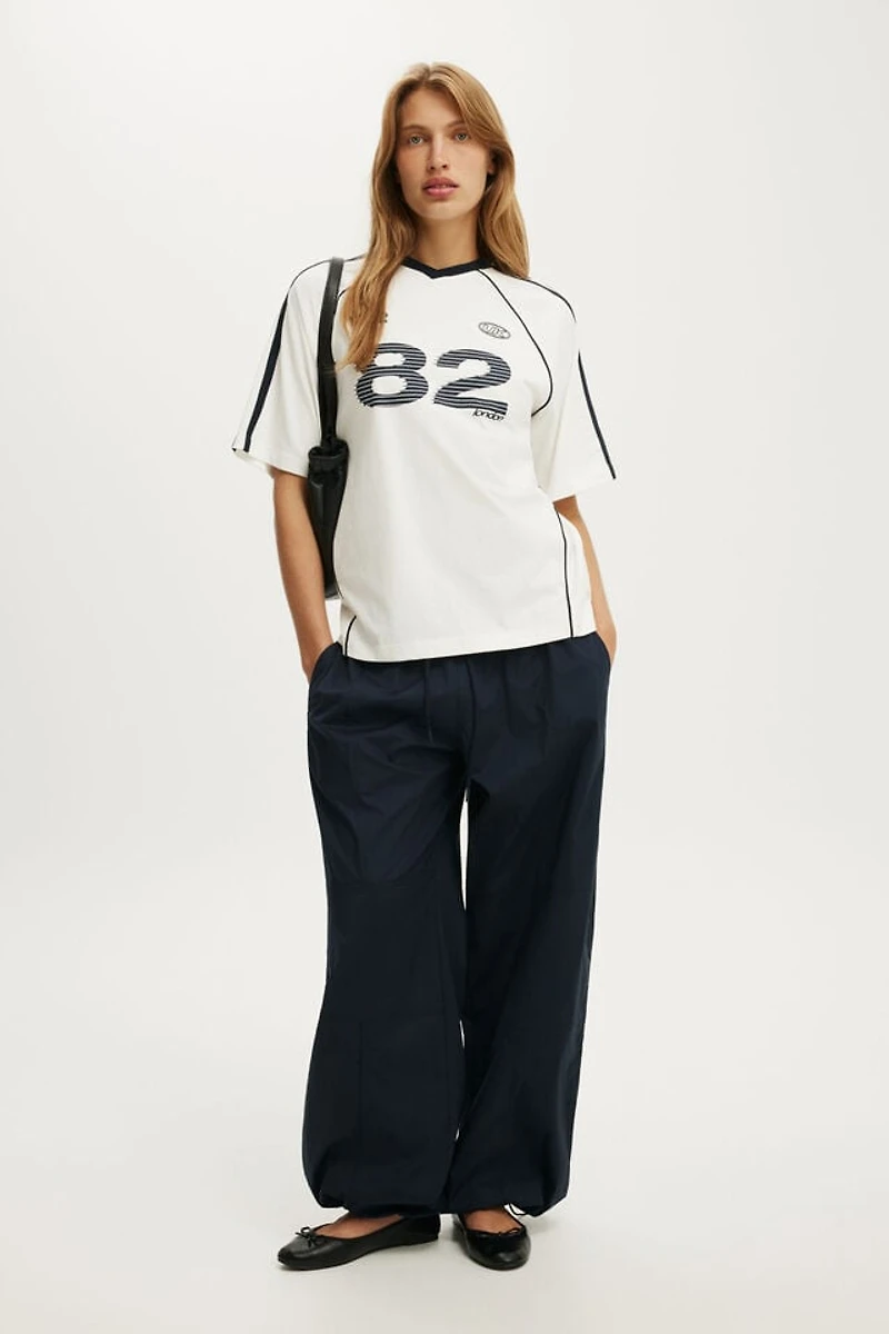 Vneck Oversized Raglan Graphic Tee