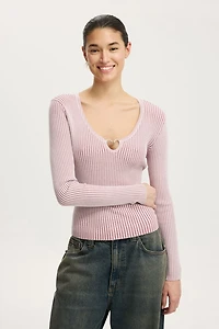 Two Tone Rib Keyhole Knit