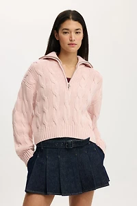 Cotton Cable Half Zip Pullover