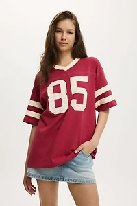 V Neck Oversized Graphic Tee