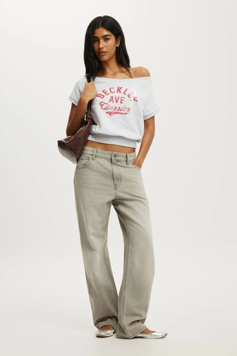 Short Sleeve Off Shoulder Sweatshirt