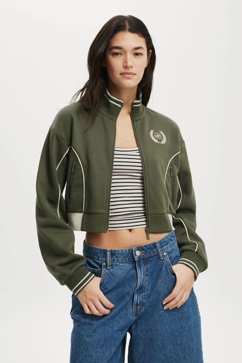 Graphic Cropped Zip Through