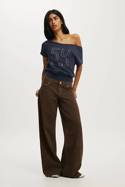 Short Sleeve Off Shoulder Sweatshirt