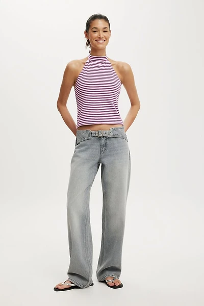 Belted Low Rise Straight Jean