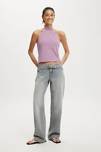 Belted Low Rise Straight Jean