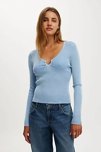 Two Tone Rib Keyhole Knit