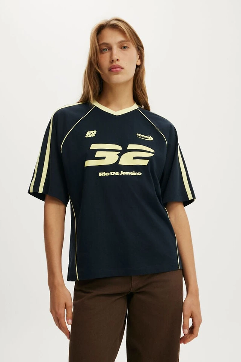 Vneck Oversized Raglan Graphic Tee