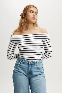 Staple Rib Off Shoulder Long Sleeve Top