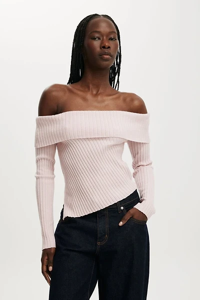 Asym Rib Off Shoulder Knit