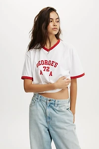 V Neck Boxy Crop Graphic Tee