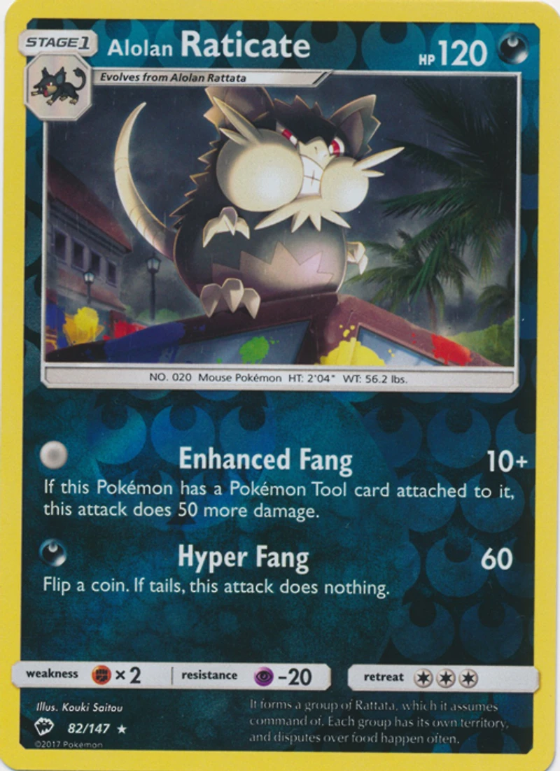 Alolan Raticate - 82/147 - Rare - Reverse Holo