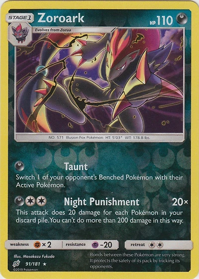 Zoroark - 91/181 - Holo Rare - Reverse Holo