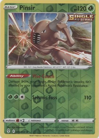 Pinsir - 001/203 - Rare - Reverse Holo