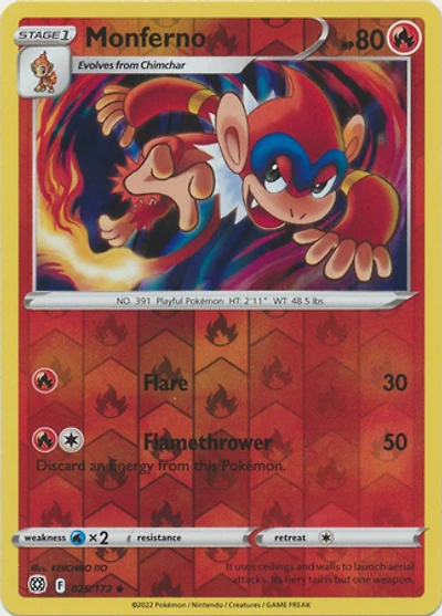 Monferno - 025/172 - Uncommon - Reverse Holo