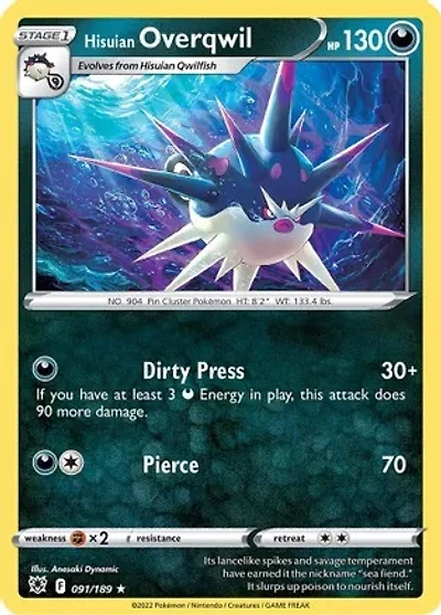 Hisuian Overqwil - 091/189 - Rare - Reverse Holo