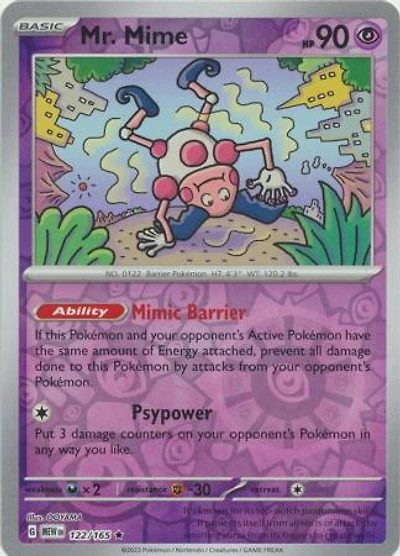 Mr. Mime - 122/165 - Holo Rare - Reverse Holo