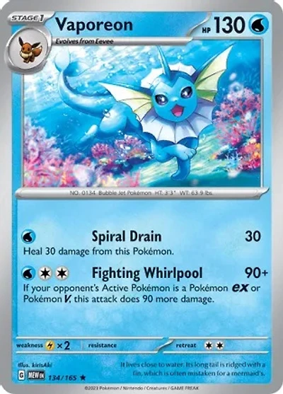 Vaporeon - 134/165 - Holo Rare