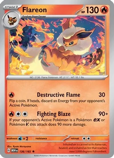 Flareon - 136/165 - Holo Rare - Reverse Holo