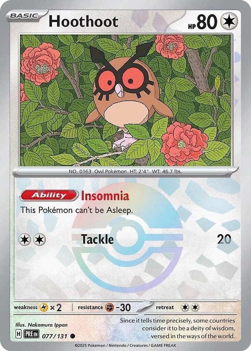 Hoothoot (Poke Ball Pattern) - 077/131 - Common - Reverse Holo