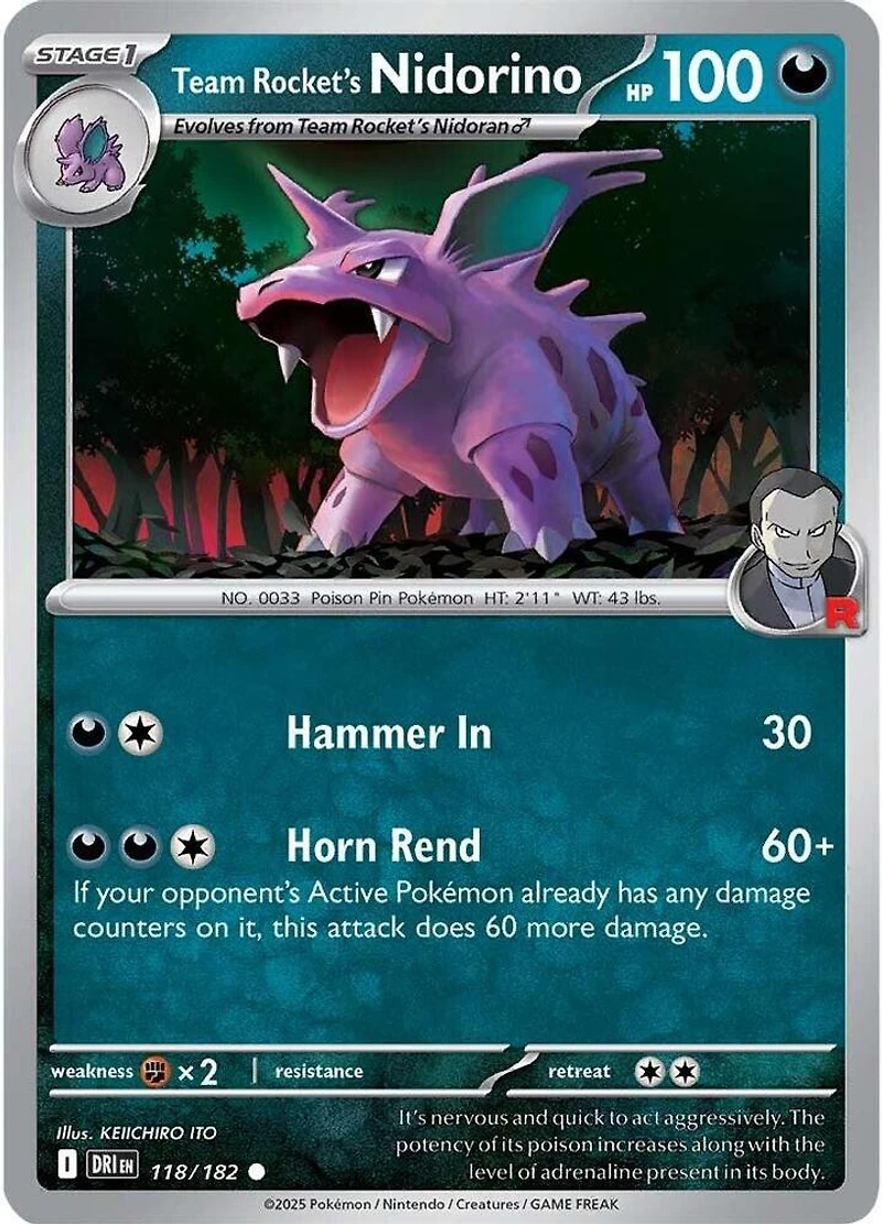 Team Rocket's Nidorino - 118/182 - Common - Reverse Holo