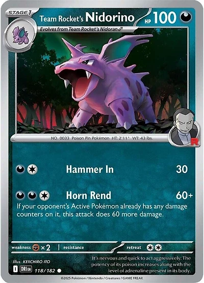 Team Rocket's Nidorino - 118/182 - Common - Reverse Holo