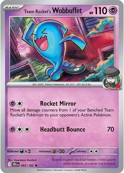 Team Rocket's Wobbuffet - 082/182 - Holo Rare - Reverse Holo
