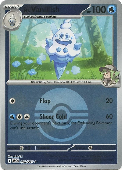 N's Vanillish (Poke Ball) - 050/217 - Common - Reverse Holo
