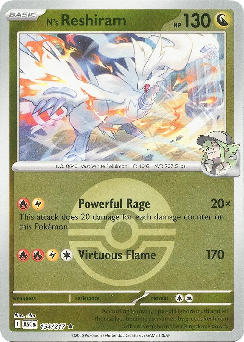 N's Reshiram (Poke Ball) - 154/217 - Rare - Reverse Holo