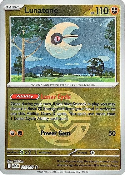 Lunatone (Dusk Ball) - 105/217 - Rare - Reverse Holo