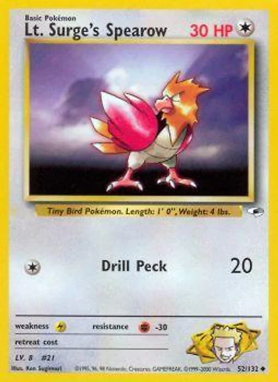 Lt. Surge's Spearow - 52/132 Uncommon Unlimited Edition
