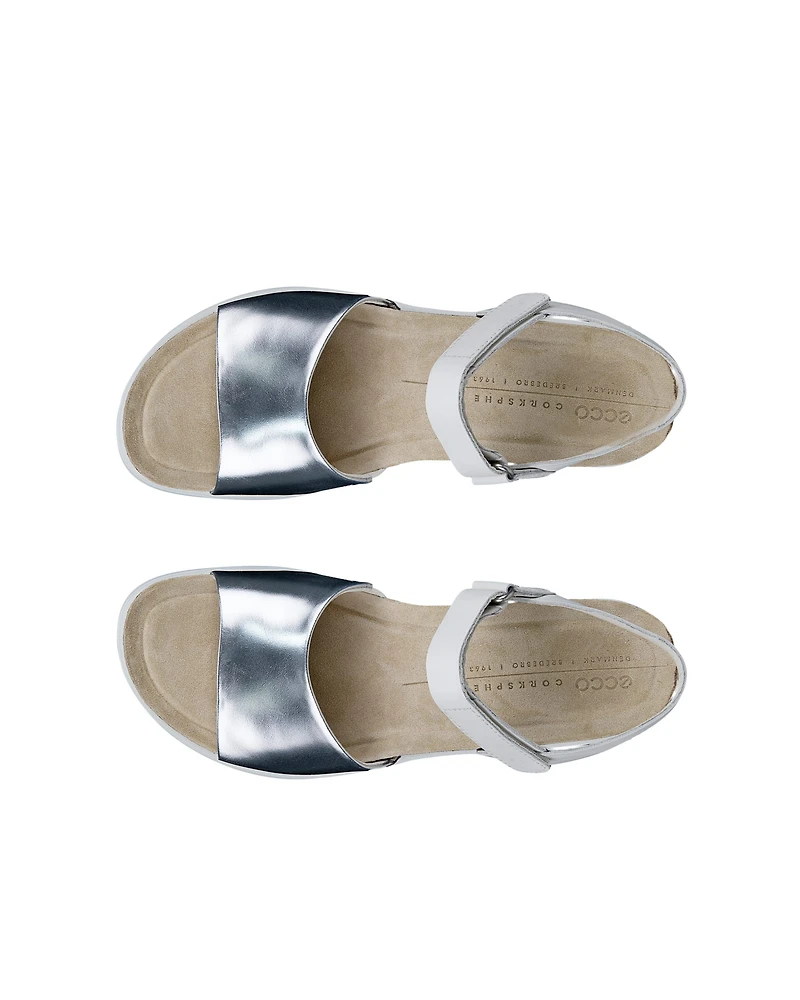 Women's ECCO® Flowt Leather Cork Heeled Wedge Sandal