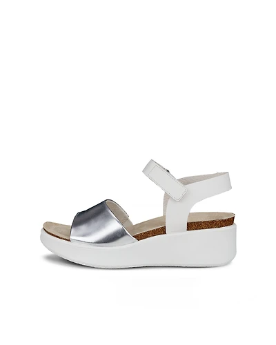 Women's ECCO® Flowt Leather Cork Heeled Wedge Sandal